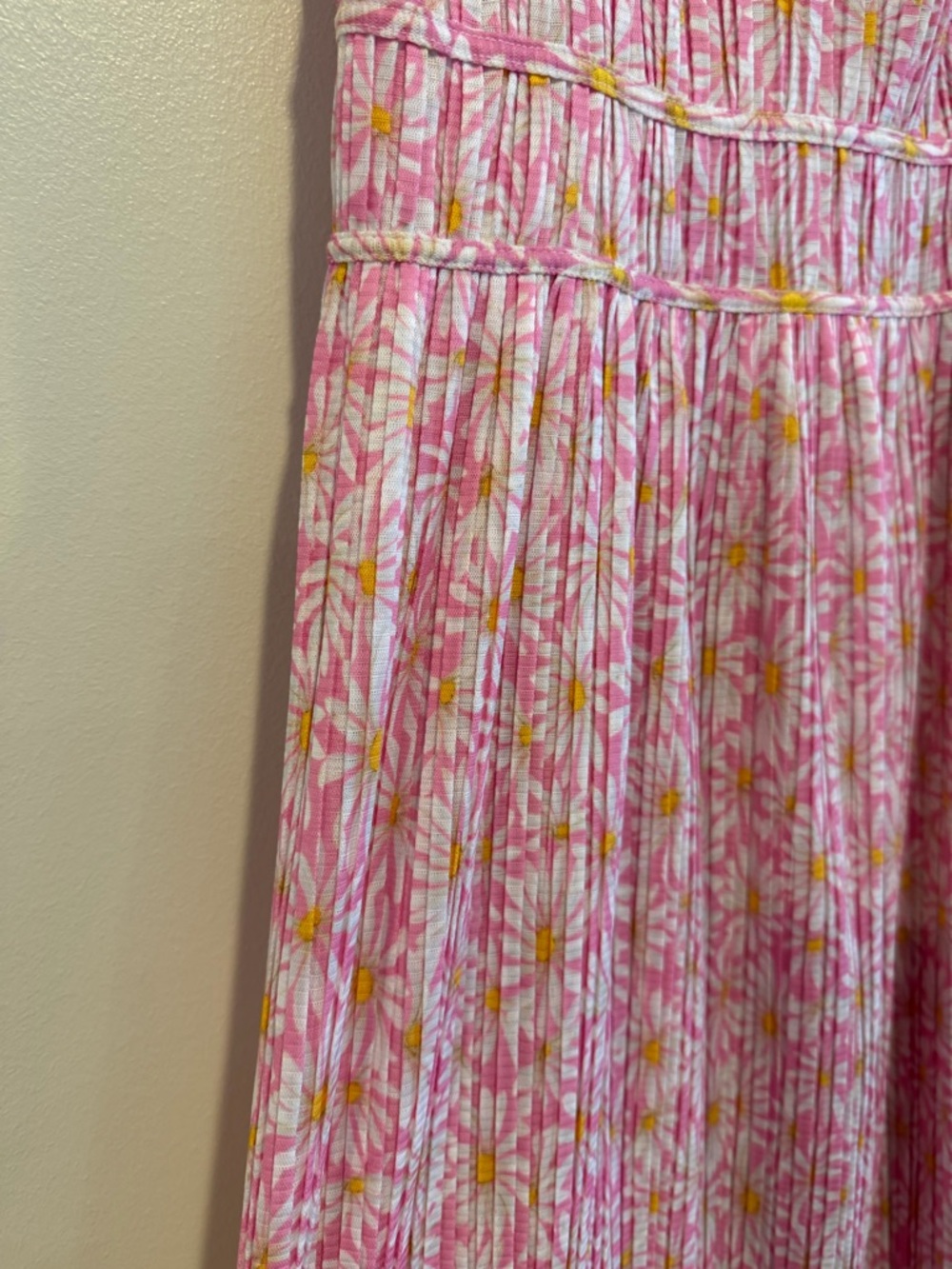 ZARA - Pleated Printed Dress, pink daisy sundress size M - Picture 14 of 16